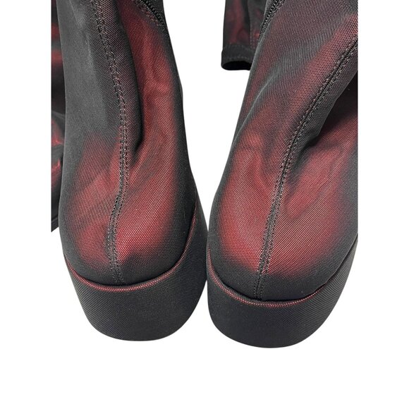 Red Satin Thigh-High Platform Boots Current Mood Womens Size 9M Side Closure Ov - Picture 12 of 16